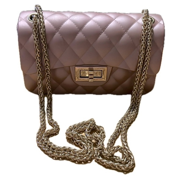 Quilted Matte Pink Rose Gold Jelly Bag Chain Strap - Picture 2 of 10